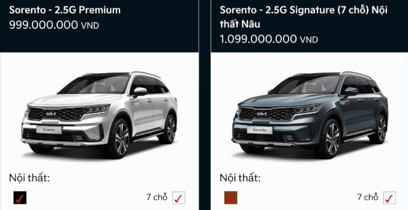 So sánh giá KIA Canival và KIA Sorento So sánh giá KIA Canival và KIA Sorento