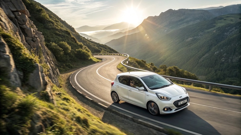Hyundai Grand I10 On The Mountain Pass Top View 