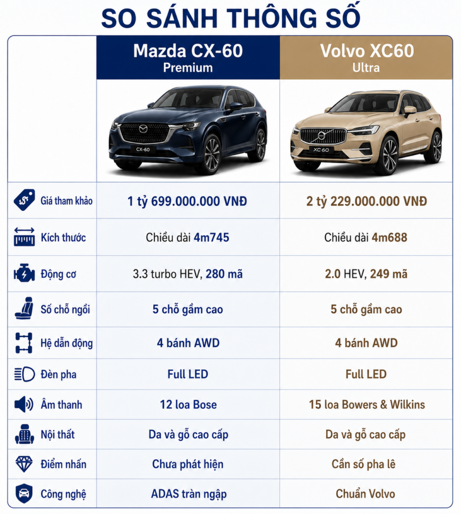 So sánh Mazda CX 60 và Volvo XC60 Ultra