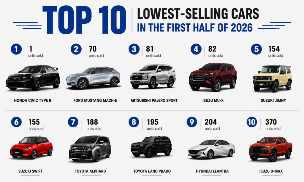Top 10 lowest selling cars of H1