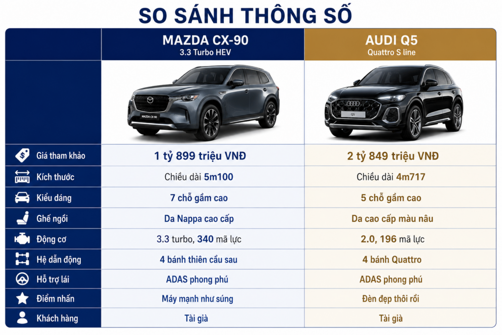 So sánh Mazda CX 90 và Audi Q5