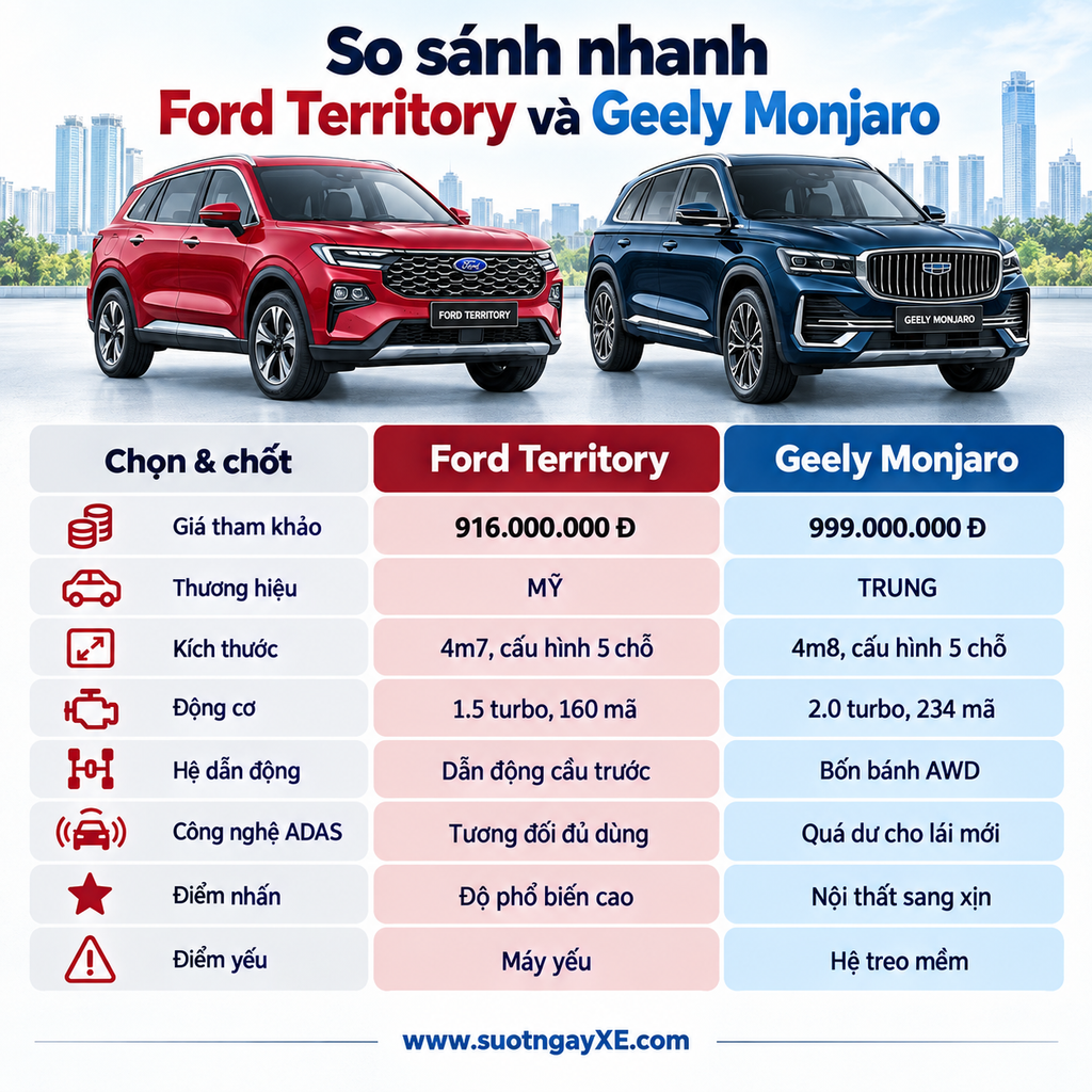 So sánh Ford Territory và Geely Monjaro
